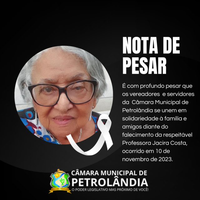 Nota de Pesar pelo falecimento da Sra. Jacira Costa