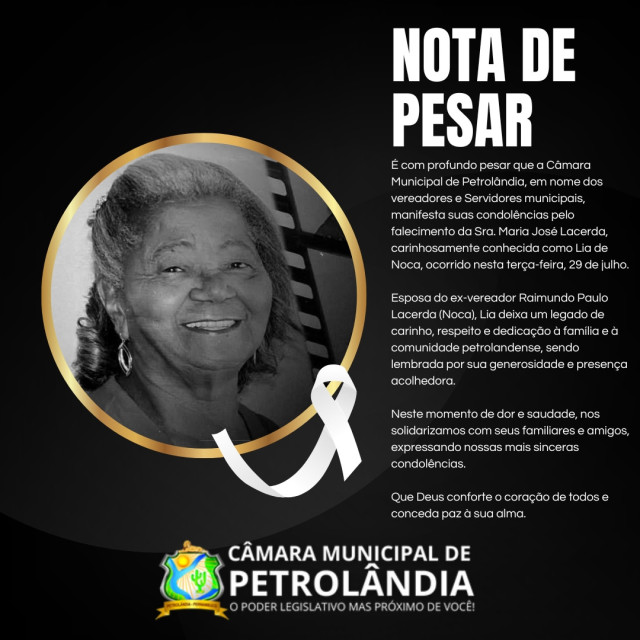 Nota de Pesar pelo Falecimento da Sra. Maria José Lacerda – Lia de Noca