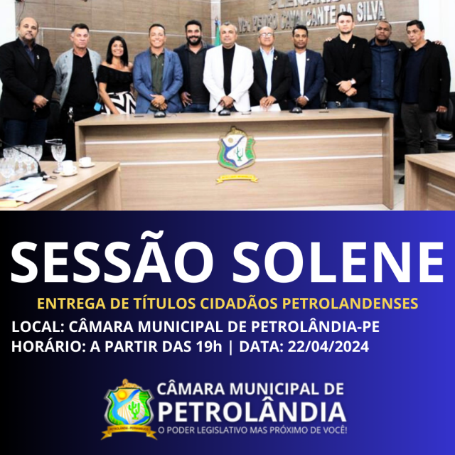 Vereadores realizarão na noite desta segunda (22), a partir das 19h Sessão Solene de Entrega de Títulos Cidadãos