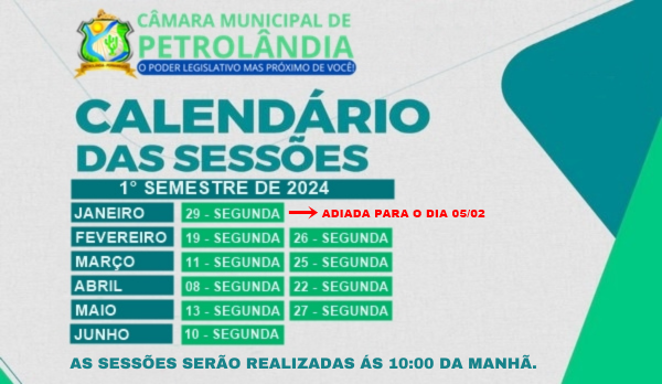Câmara divulga o Calendário Legislativo de 2024 | 1° Semestre