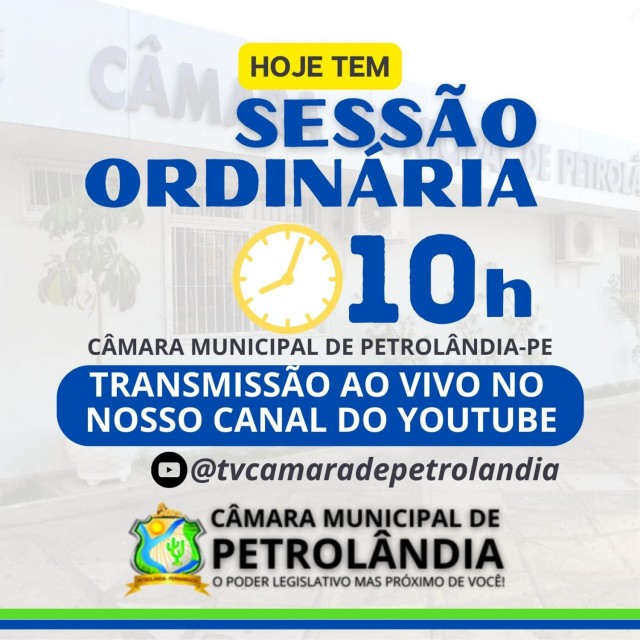 Câmara Municipal realizará hoje, 10/04, a 5ª Sessão Ordinária de 2023, a partir das 10h