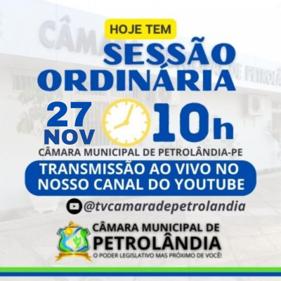 Câmara Municipal realiza Sessão Ordinária nesta segunda-feira, dia 27