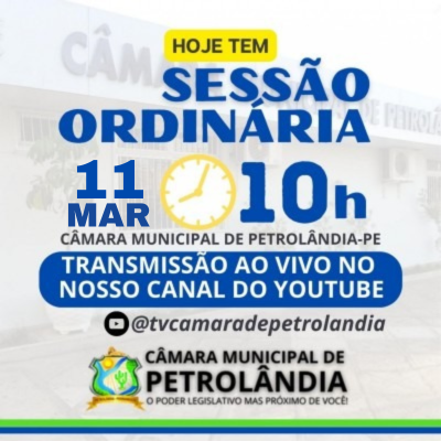 Câmara Municipal realiza Sessão Ordinária nesta segunda-feira, dia 11