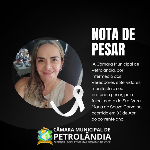 Nota de Pesar pelo falecimento da Sra. Vera Maria de Souza Carvalho